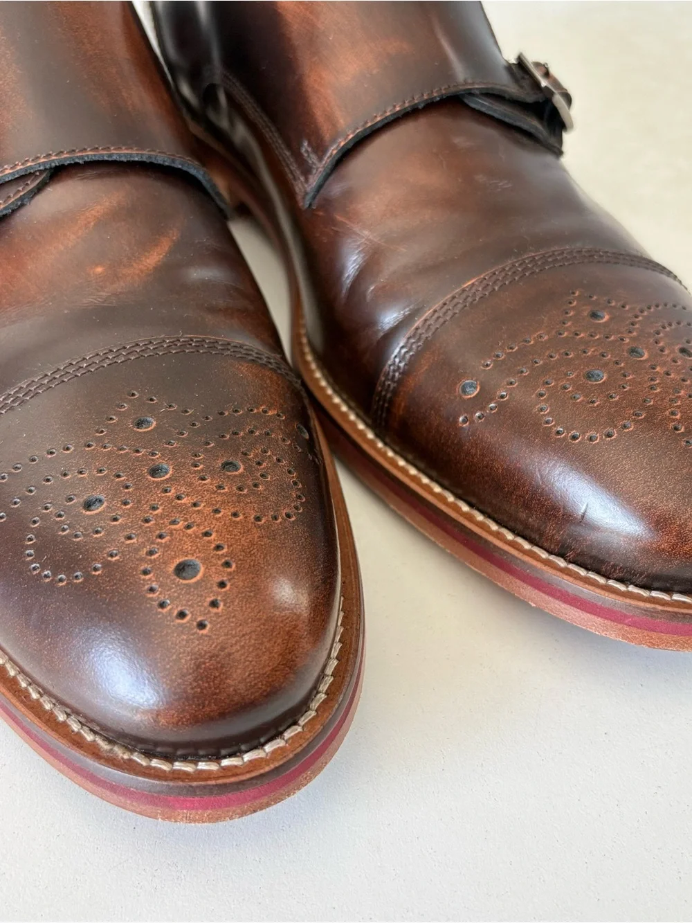 Johnston & Murphy Italy Brown Leather Double Monk Cap Toe Dress Shoes Men Sz 8.5